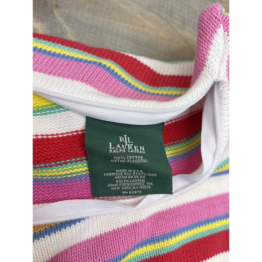 Lauren Ralph Lauren Sweater Knit Striped Throw Pillow Cover Pink Red Rainbow 18" - Picture 3 of 3